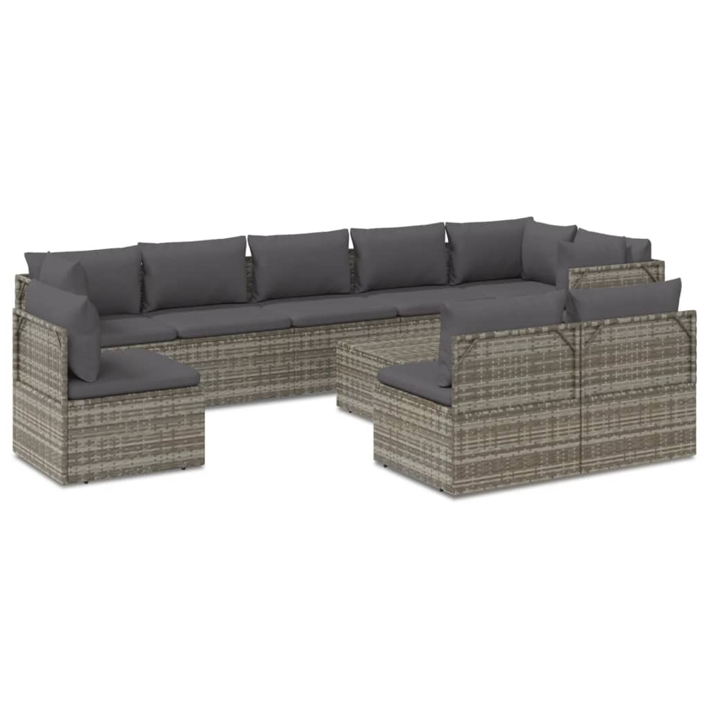 vidaXL 10-tlg. Garten-Lounge-Set mit Kissen Grau Poly Rattan