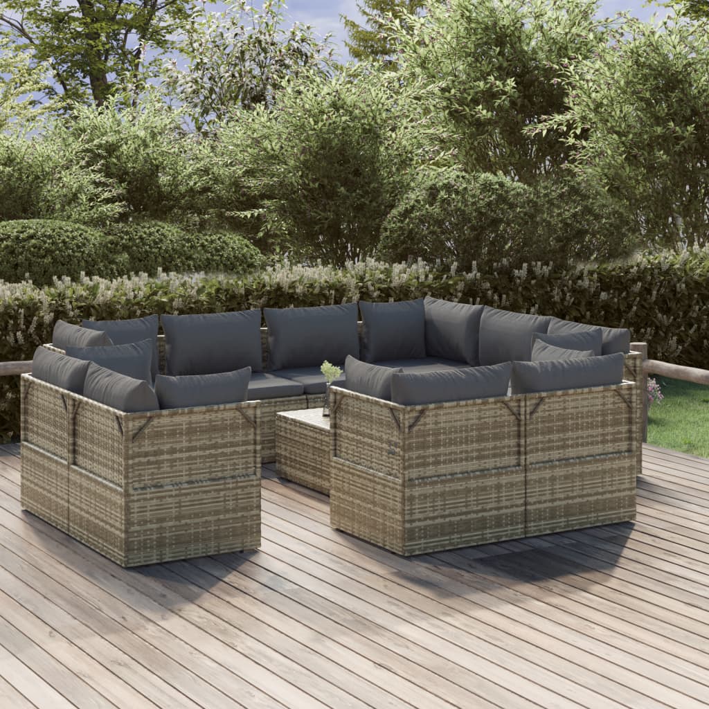 vidaXL 12-tlg. Garten-Lounge-Set mit Kissen Grau Poly Rattan