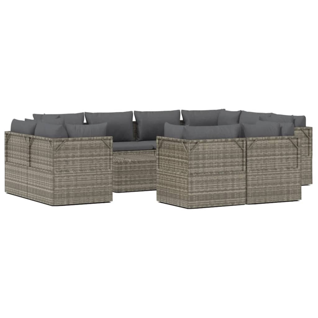 vidaXL 12-tlg. Garten-Lounge-Set mit Kissen Grau Poly Rattan