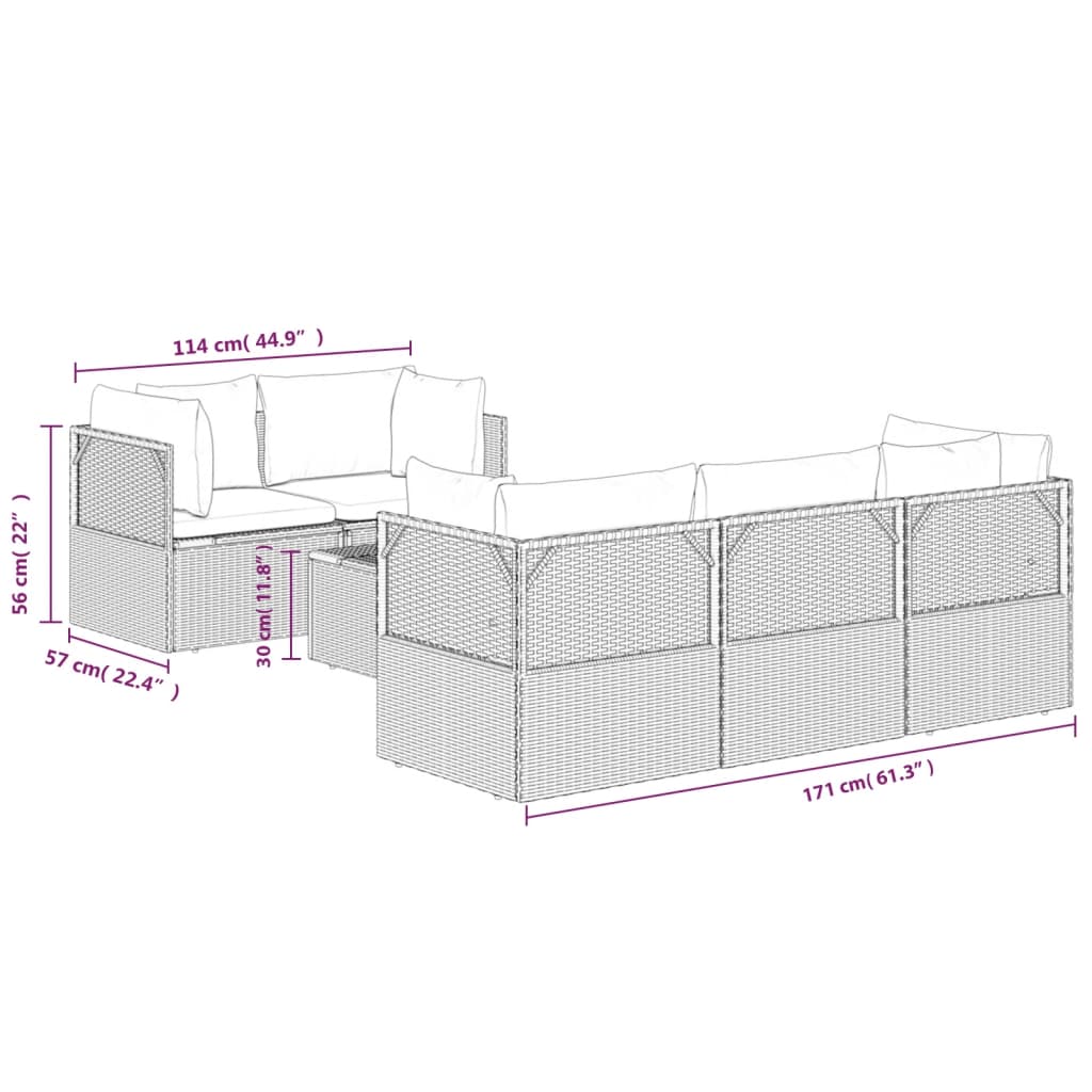 vidaXL 6-tlg. Garten-Lounge-Set mit Kissen Grau Poly Rattan