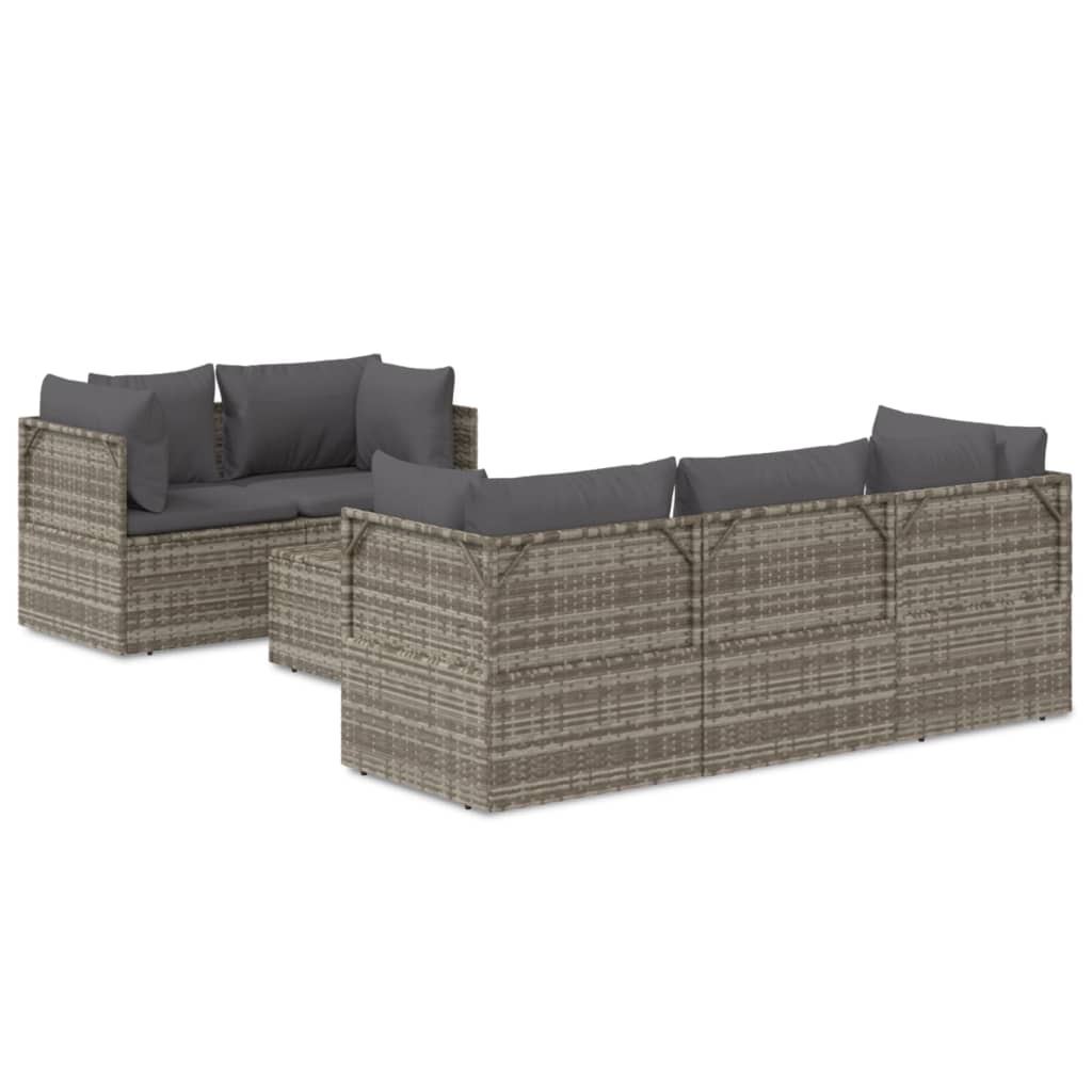 vidaXL 6-tlg. Garten-Lounge-Set mit Kissen Grau Poly Rattan