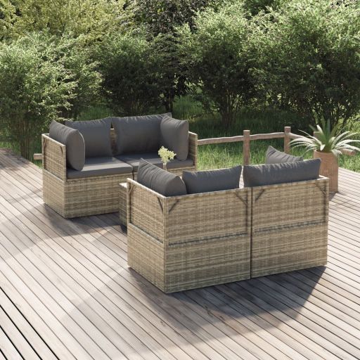 vidaXL 6-tlg. Garten-Lounge-Set mit Kissen Grau Poly Rattan