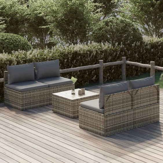 vidaXL 6-tlg. Garten-Lounge-Set mit Kissen Grau Poly Rattan