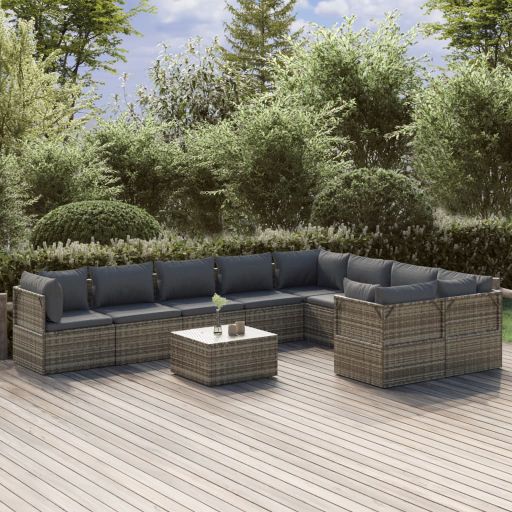 vidaXL 9-tlg. Garten-Lounge-Set mit Kissen Grau Poly Rattan