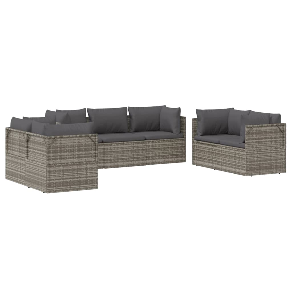vidaXL 7-tlg. Garten-Lounge-Set mit Kissen Grau Poly Rattan