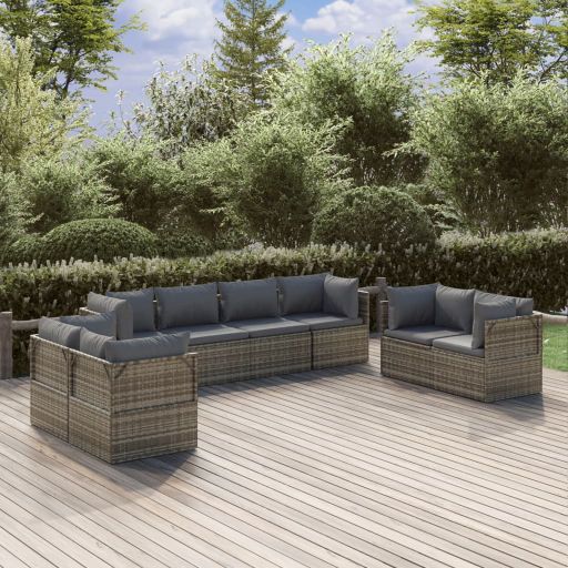vidaXL 7-tlg. Garten-Lounge-Set mit Kissen Grau Poly Rattan