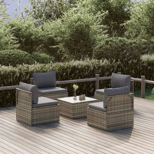 vidaXL Garten-Mittelsofas 4 Stk. Grau 57x57x56 cm Poly Rattan