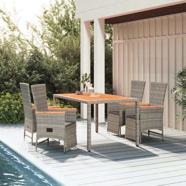 vidaXL 3-tlg. Garten-Essgruppe mit Kissen Grau Poly Rattan