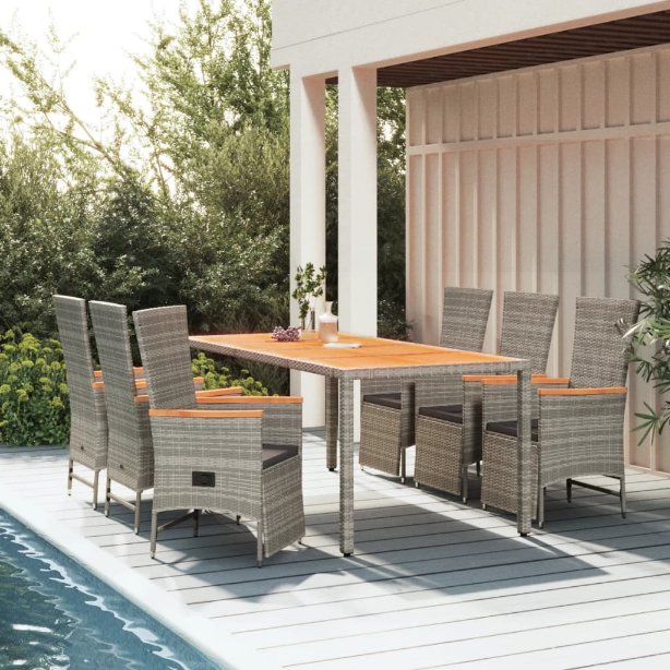 vidaXL 3-tlg. Garten-Essgruppe mit Kissen Grau Poly Rattan