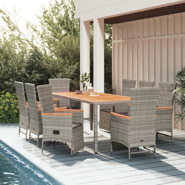 vidaXL 3-tlg. Garten-Essgruppe mit Kissen Grau Poly Rattan