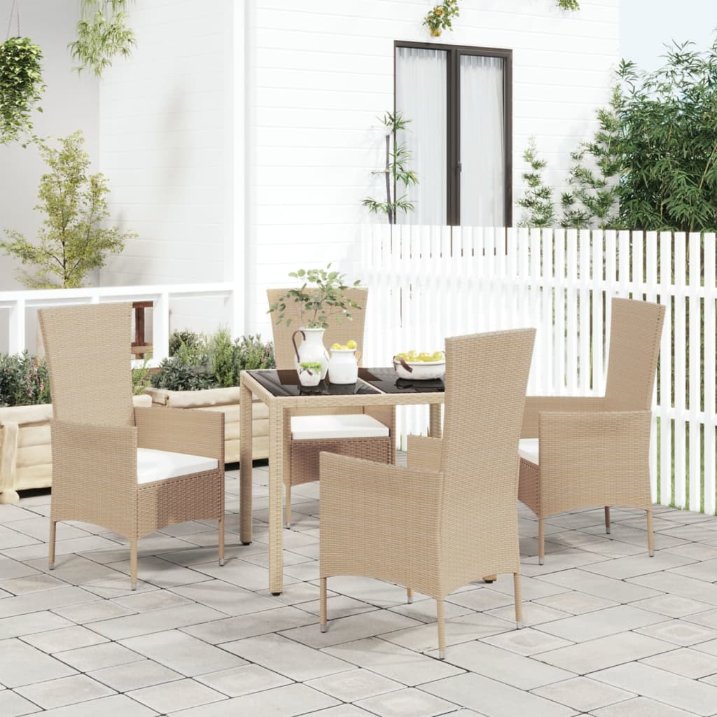 vidaXL 3-tlg. Garten-Essgruppe mit Kissen Beige Poly Rattan