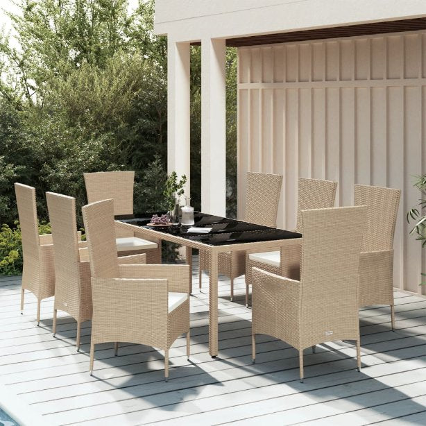 vidaXL 3-tlg. Garten-Essgruppe mit Kissen Beige Poly Rattan