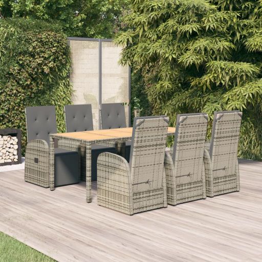 vidaXL 3-tlg. Garten-Essgruppe mit Kissen Grau Poly Rattan