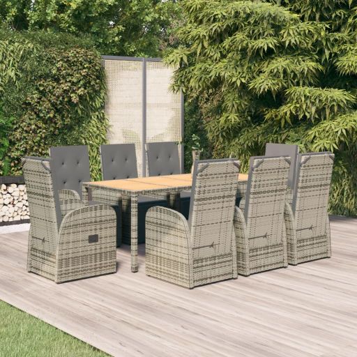 vidaXL 3-tlg. Garten-Essgruppe mit Kissen Grau Poly Rattan
