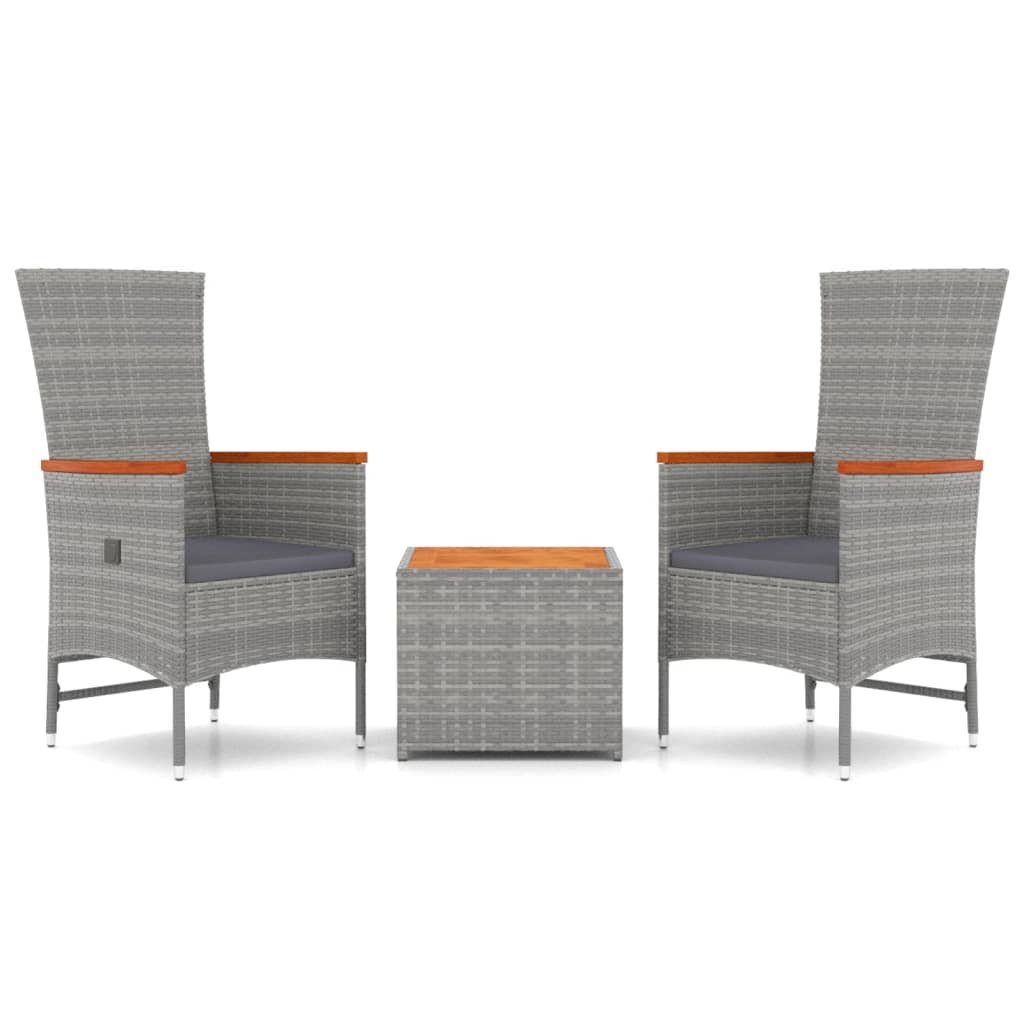 vidaXL 3-tlg. Garten-Lounge-Set Grau Poly Rattan & Massivholz Akazie