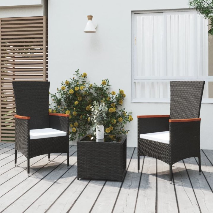 vidaXL 3-tlg. Garten-Lounge-Set Schwarz Poly Rattan Massivholz Akazie