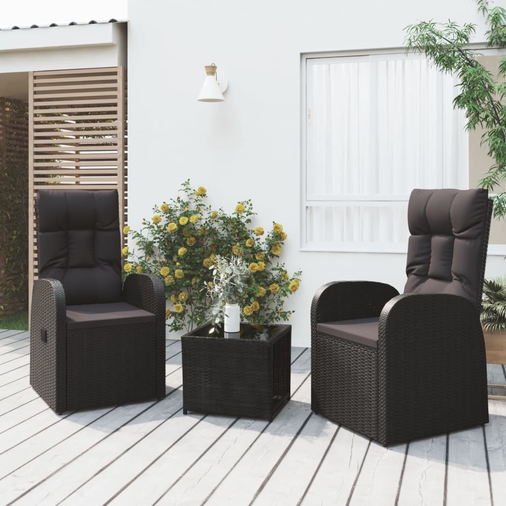 vidaXL 3-tlg. Garten-Lounge-Set Schwarz Poly Rattan Massivholz Akazie