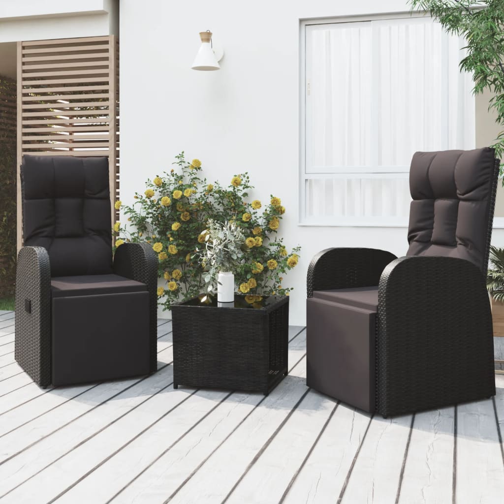 vidaXL 3-tlg. Garten-Lounge-Set Schwarz Poly Rattan Massivholz Akazie