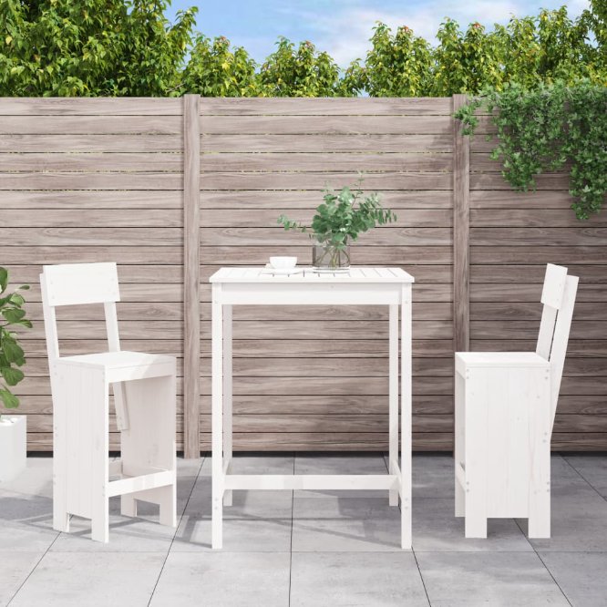 vidaXL 3-tlg. Gartenbar-Set Weiß Massivholz Kiefer