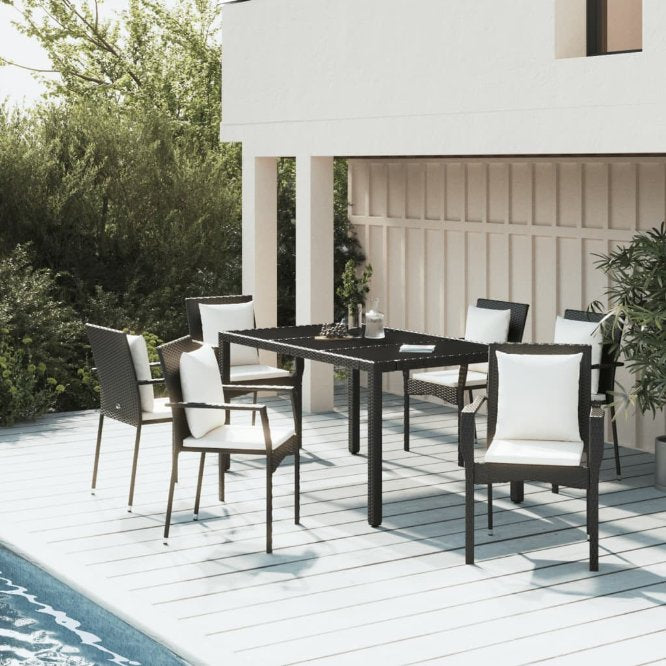 vidaXL 3-tlg. Garten-Essgruppe mit Kissen Schwarz Poly Rattan