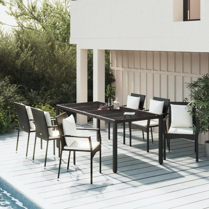 vidaXL 3-tlg. Garten-Essgruppe mit Kissen Schwarz Poly Rattan