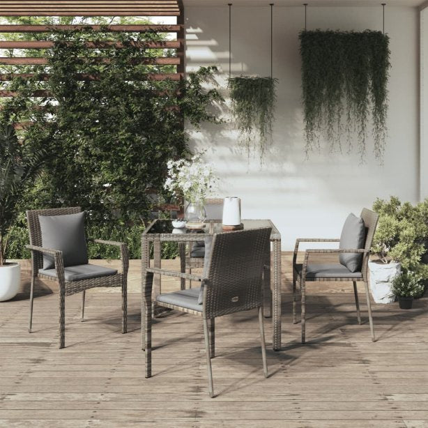 vidaXL 3-tlg. Garten-Essgruppe mit Kissen Schwarz Poly Rattan