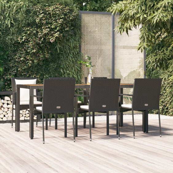 vidaXL 3-tlg. Garten-Essgruppe mit Kissen Schwarz Poly Rattan