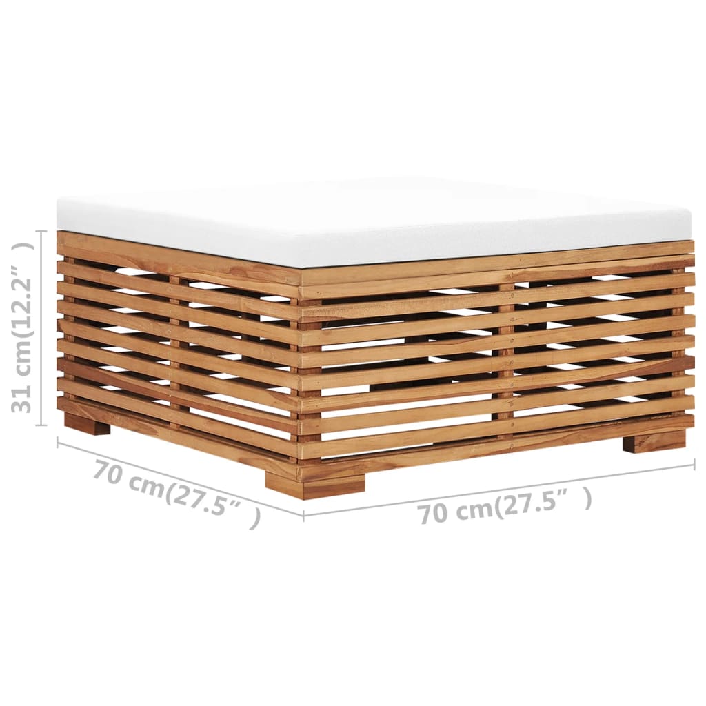 vidaXL Gartentisch und Fußhocker Set mit Creme Kissen Teak Massivholz