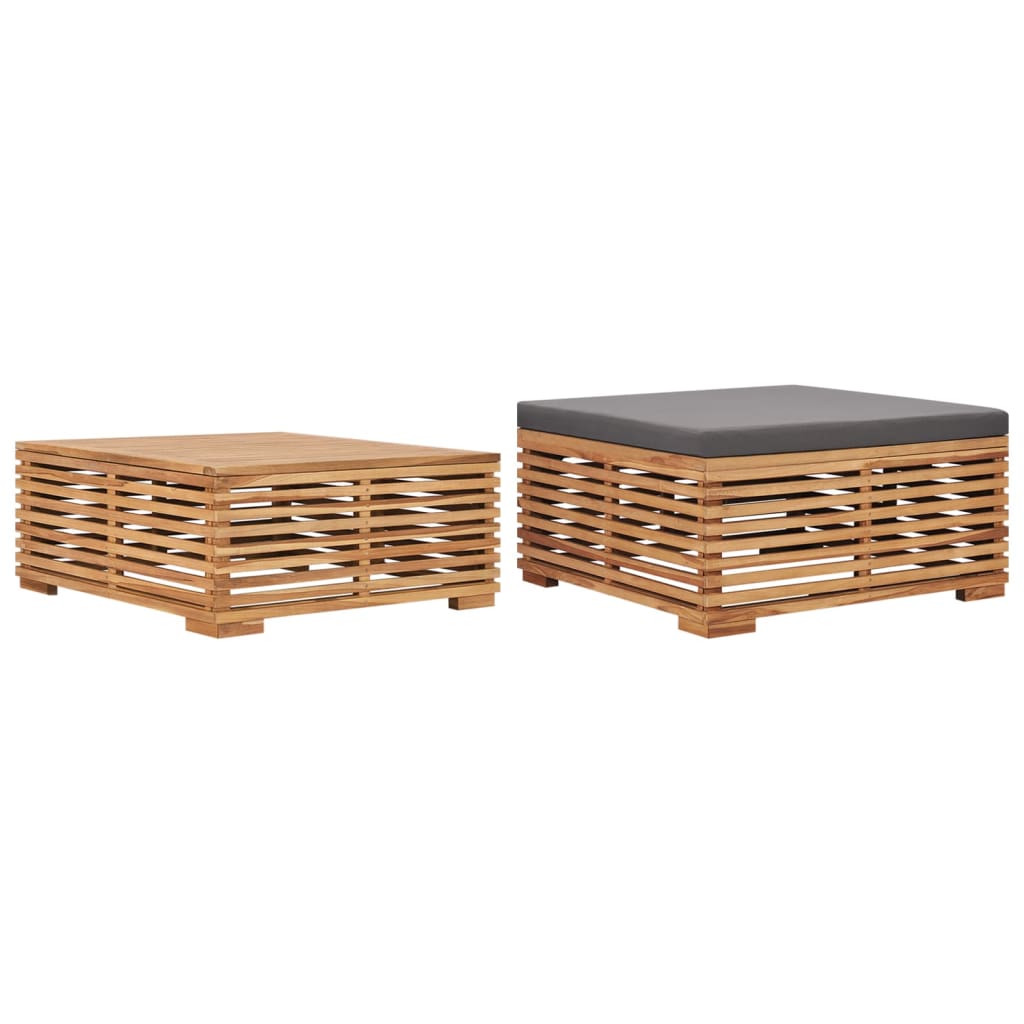 vidaXL Gartentisch und Fußhocker Set mit Creme Kissen Teak Massivholz