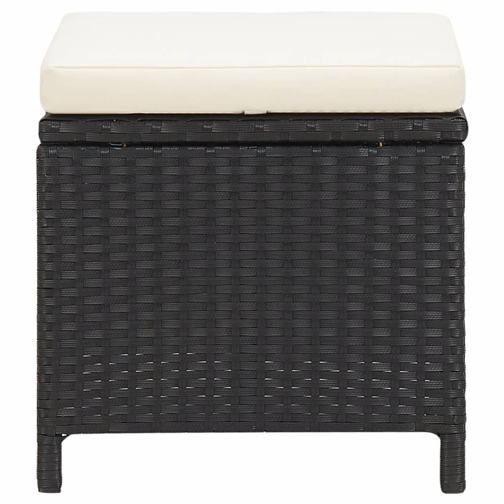 vidaXL Gartenhocker 4 Stk. mit Sitzkissen Poly Rattan Schwarz