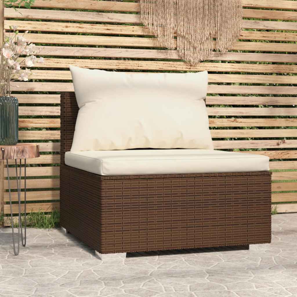 vidaXL Garten-Mittelsofa mit Kissen Schwarz Poly Rattan