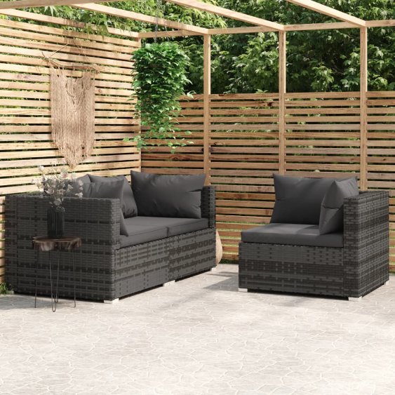 vidaXL 3-tlg. Garten-Lounge-Set mit Auflagen Schwarz Poly Rattan