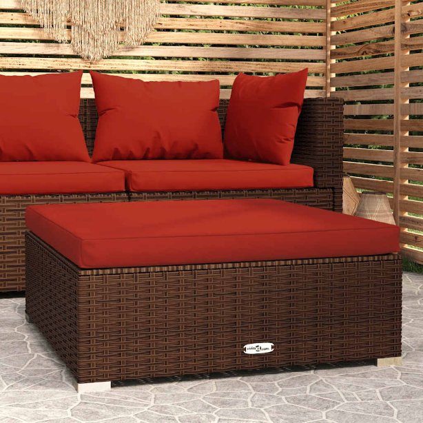 vidaXL Garten-Fußhocker mit Kissen Schwarz 70x70x30 cm Poly Rattan