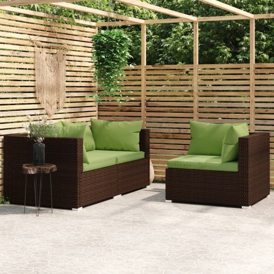 vidaXL 3-tlg. Garten-Lounge-Set mit Auflagen Schwarz Poly Rattan