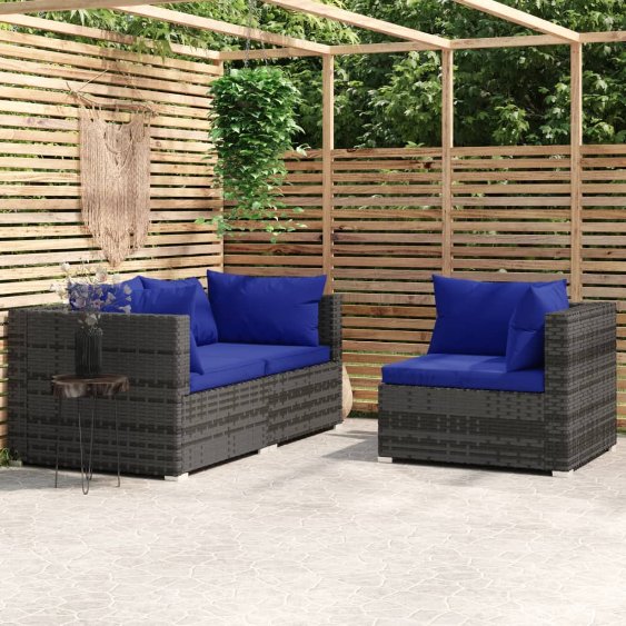 vidaXL 3-tlg. Garten-Lounge-Set mit Auflagen Schwarz Poly Rattan