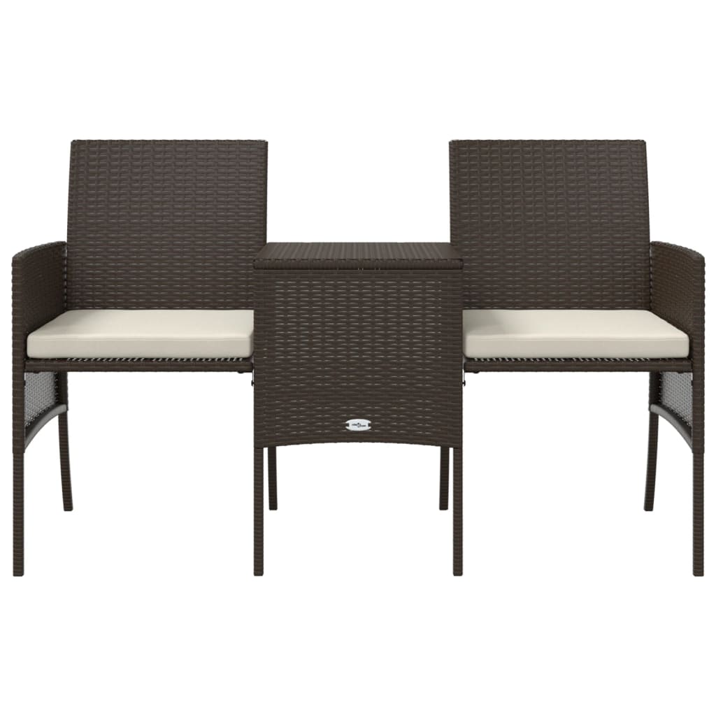 vidaXL Gartensofa 2-Sitzer mit Tisch und Hockern Braun Poly Rattan