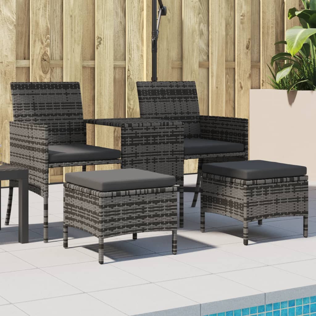 vidaXL Gartensofa 2-Sitzer mit Tisch und Hockern Braun Poly Rattan