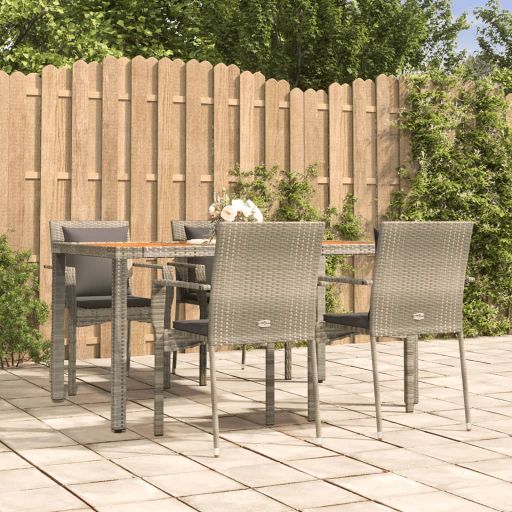 vidaXL 3-tlg. Garten-Essgruppe mit Kissen Schwarz Poly Rattan