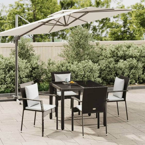 vidaXL 3-tlg. Garten-Essgruppe mit Kissen Schwarz Poly Rattan