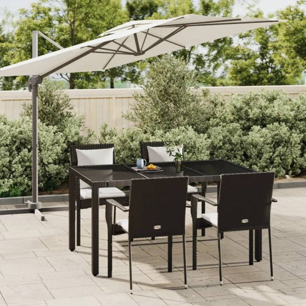 vidaXL 3-tlg. Garten-Essgruppe mit Kissen Schwarz Poly Rattan
