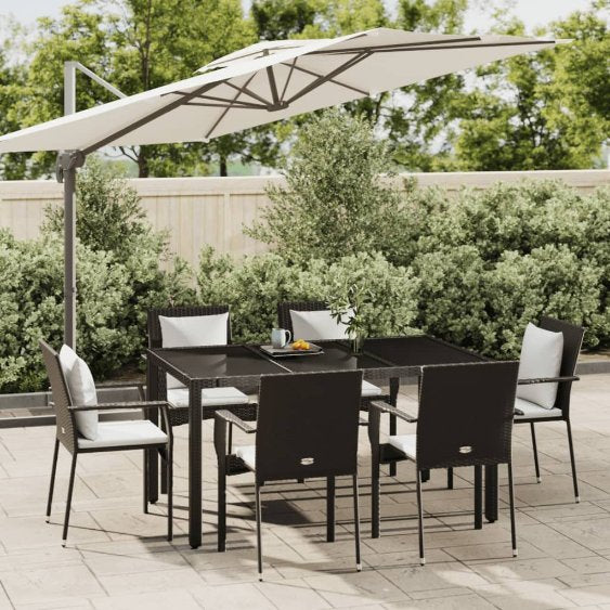 vidaXL 3-tlg. Garten-Essgruppe mit Kissen Schwarz Poly Rattan