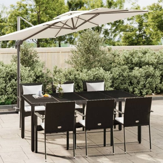 vidaXL 3-tlg. Garten-Essgruppe mit Kissen Schwarz Poly Rattan