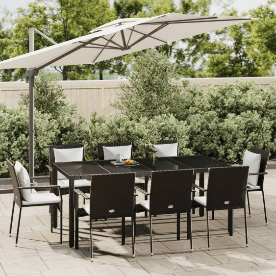 vidaXL 3-tlg. Garten-Essgruppe mit Kissen Schwarz Poly Rattan