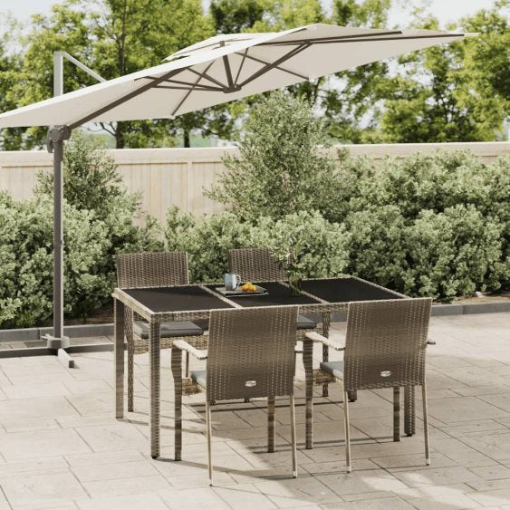 vidaXL 3-tlg. Garten-Essgruppe mit Kissen Schwarz Poly Rattan
