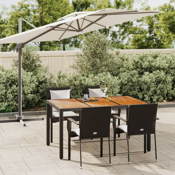 vidaXL 3-tlg. Garten-Essgruppe mit Kissen Schwarz Poly Rattan