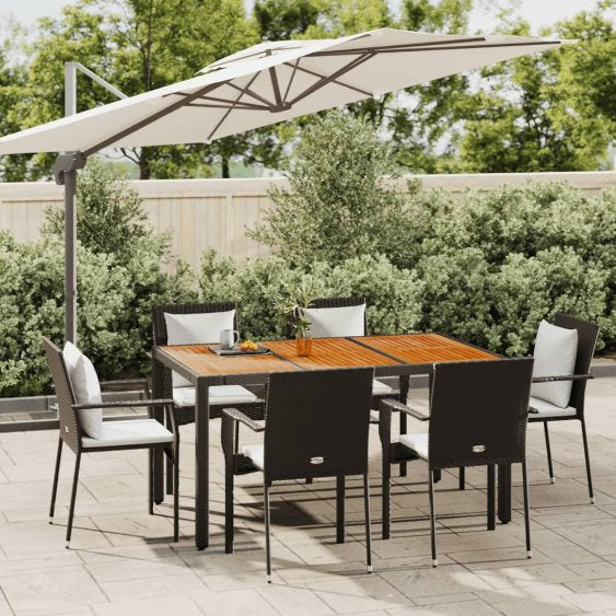 vidaXL 3-tlg. Garten-Essgruppe mit Kissen Schwarz Poly Rattan
