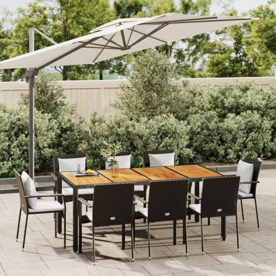vidaXL 3-tlg. Garten-Essgruppe mit Kissen Schwarz Poly Rattan