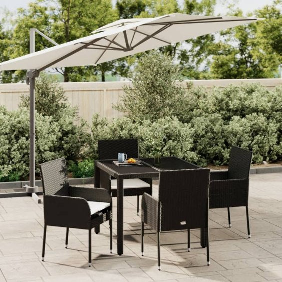 vidaXL 3-tlg. Garten-Essgruppe mit Kissen Schwarz Poly Rattan