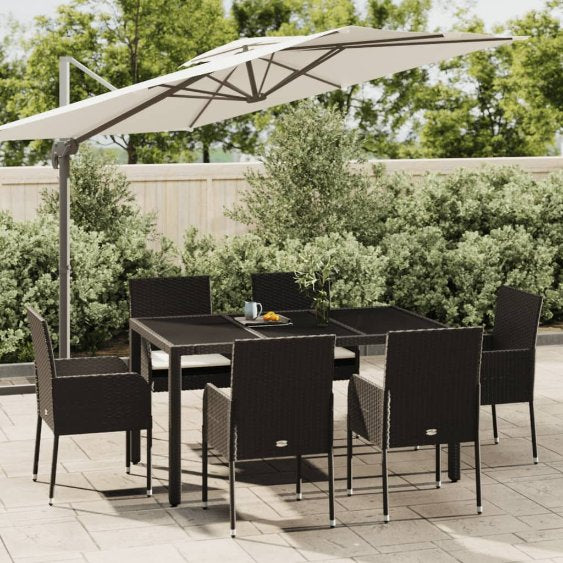 vidaXL 3-tlg. Garten-Essgruppe mit Kissen Schwarz Poly Rattan