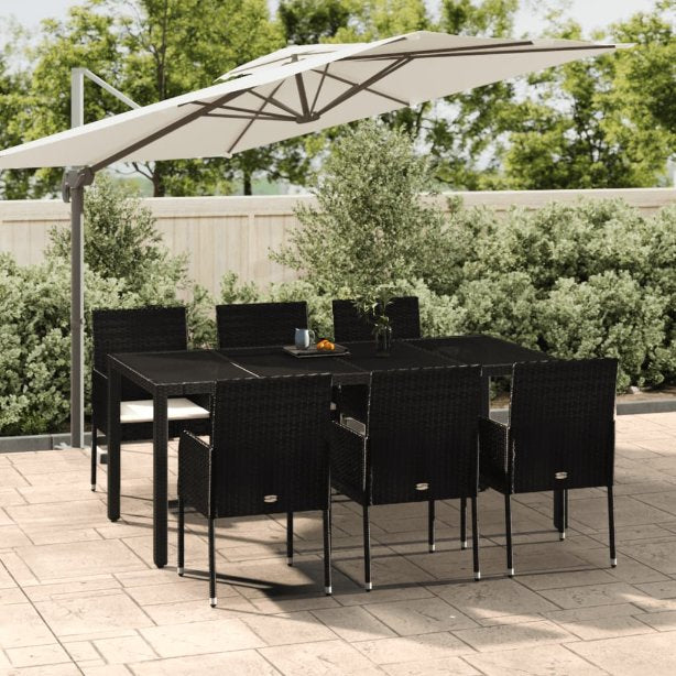 vidaXL 3-tlg. Garten-Essgruppe mit Kissen Schwarz Poly Rattan